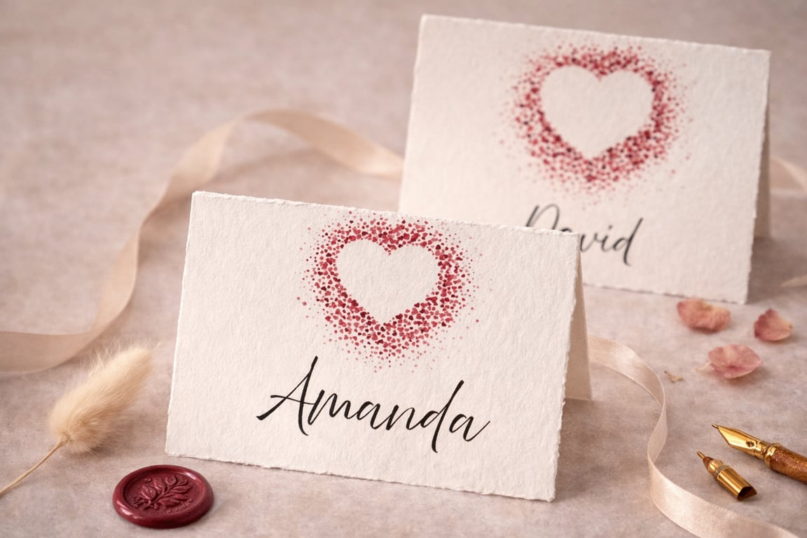Personalised Printed Wedding Place Cards with Heart Design Custom Guest Names