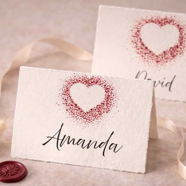 Personalised Printed Wedding Place Cards with Heart Design Custom Guest Names