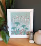 Dandelion Field Wall Art in Green and Brown, Limited Edition Screen Print