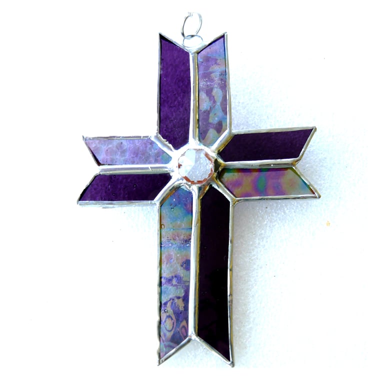 Cross Purple Suncatcher Stained Glass Handmade Crystal 060