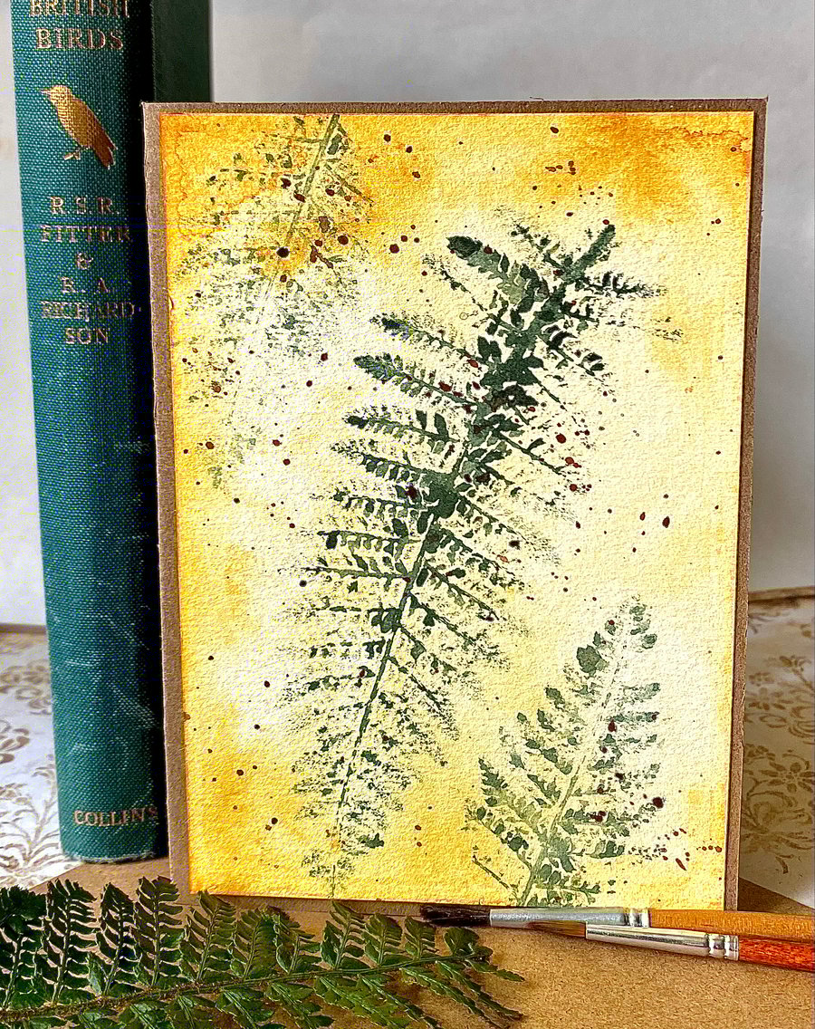 Botanical printed watercolour fern, blank card
