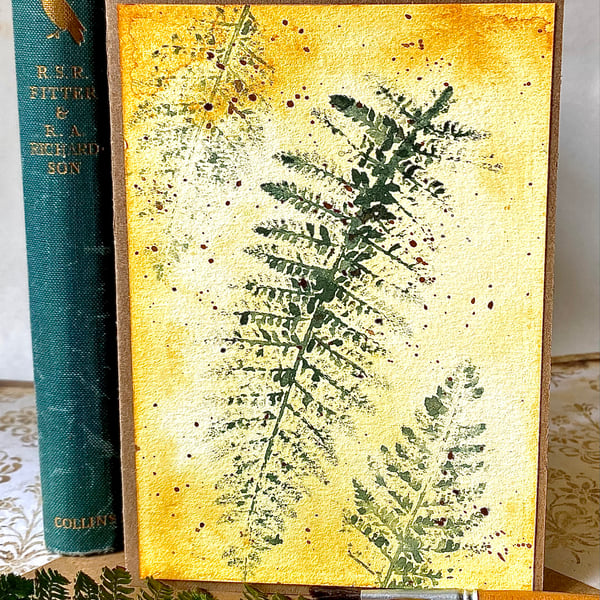 Botanical printed watercolour fern, blank card