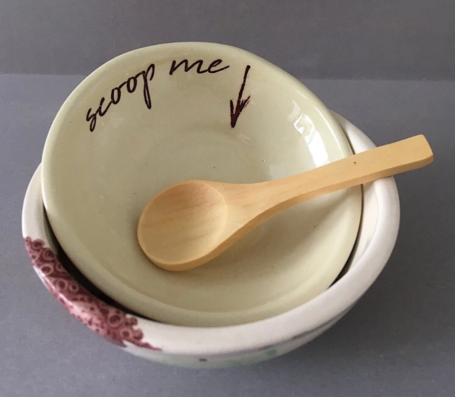 Scoop me snack dish.