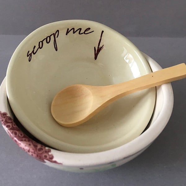 Scoop me snack dish.