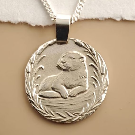 Otter Engraved Sterling Silver Coin Necklace