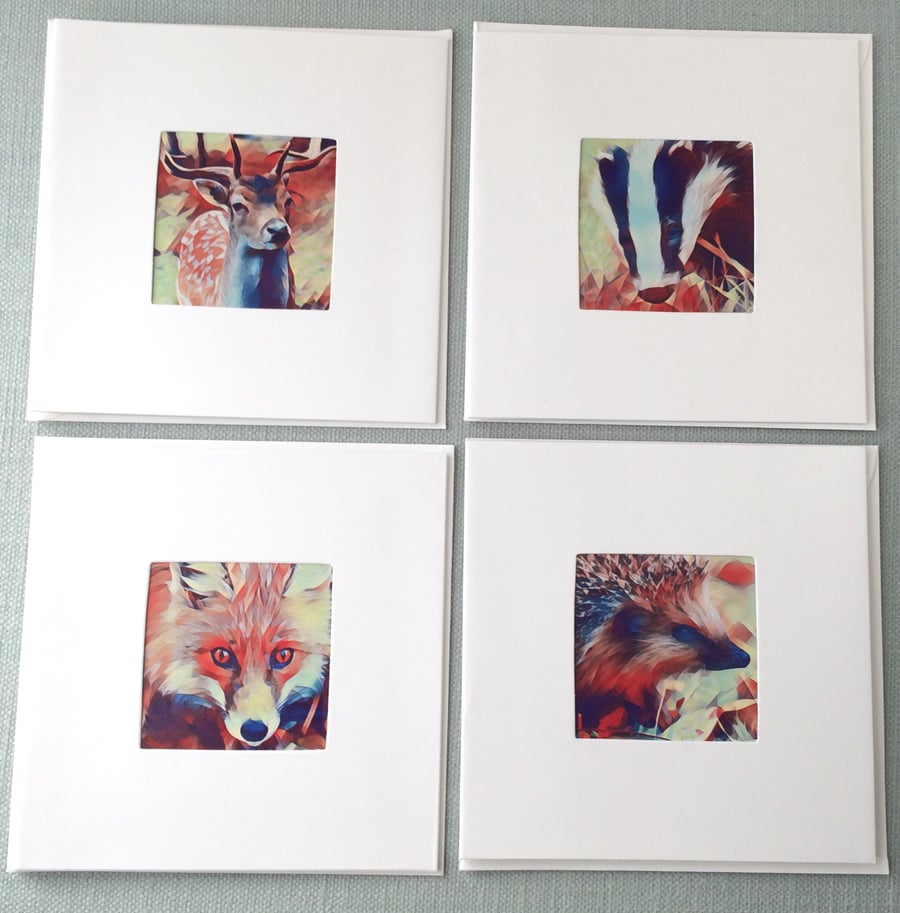 Set of 4 british wildlife greetings cards for any occasion 