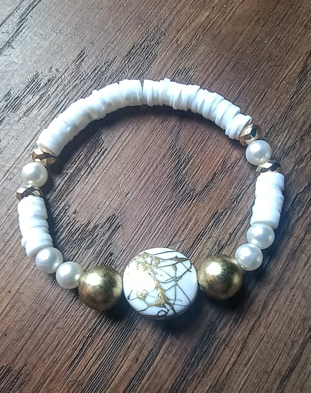 "Angel" - Stretchy clay polymer and bead fashion bracelet 