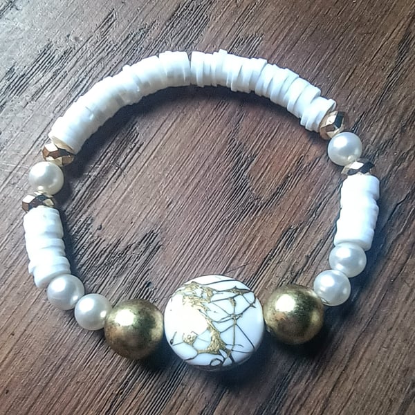 "Angel" - Stretchy clay polymer and bead fashion bracelet 