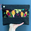 Exotic bird Velvet and Denim Pouch
