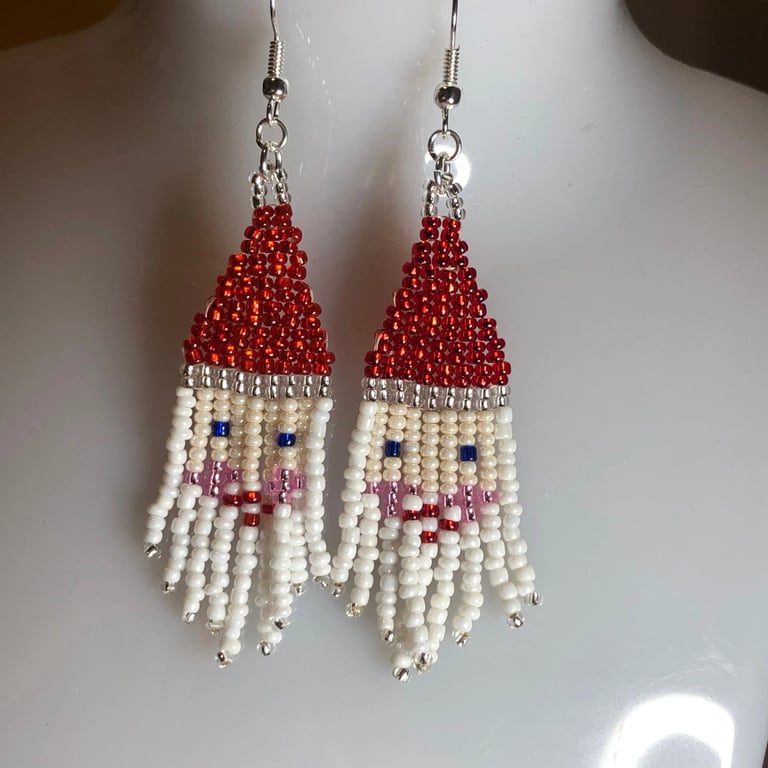 Handmade Seed Bead Santa Earrings – Christmas Jewellery