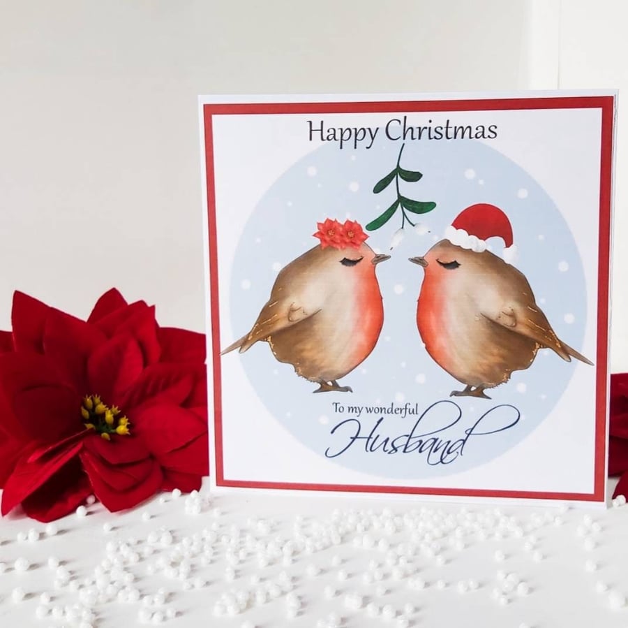Husband Christmas card, robin Christmas card for husband