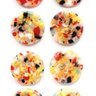 Pack of 8 Recycled Buttons, 20mm Wide, Red and Yellow Highlights, Eco