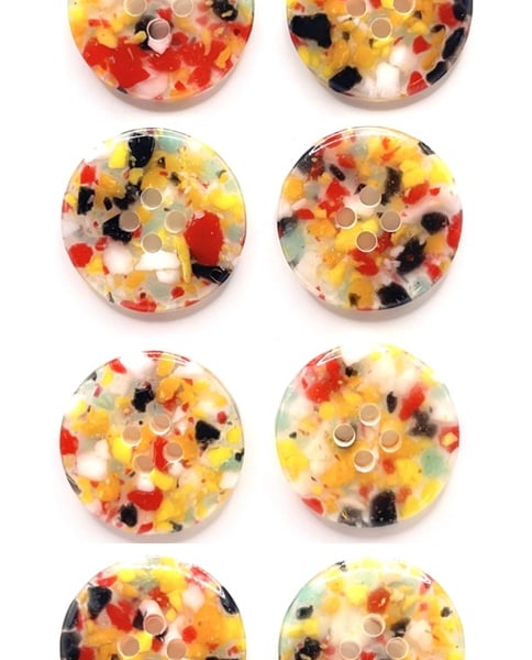 Pack of 8 Recycled Buttons, 20mm Wide, Red and Yellow Highlights, Eco