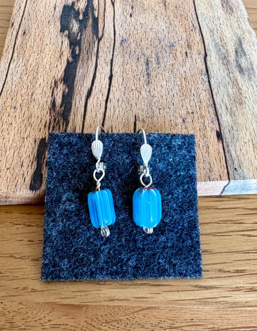925 Sterling silver and handmade glass chevron bead drop earrings