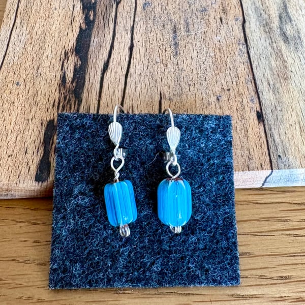 925 Sterling silver and handmade glass chevron bead drop earrings