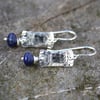 Silver and lapis lazuli Notched earrings.