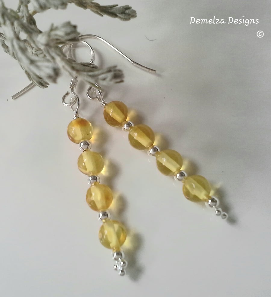Honey Baltic Amber Drop Sterling Silver Earrings