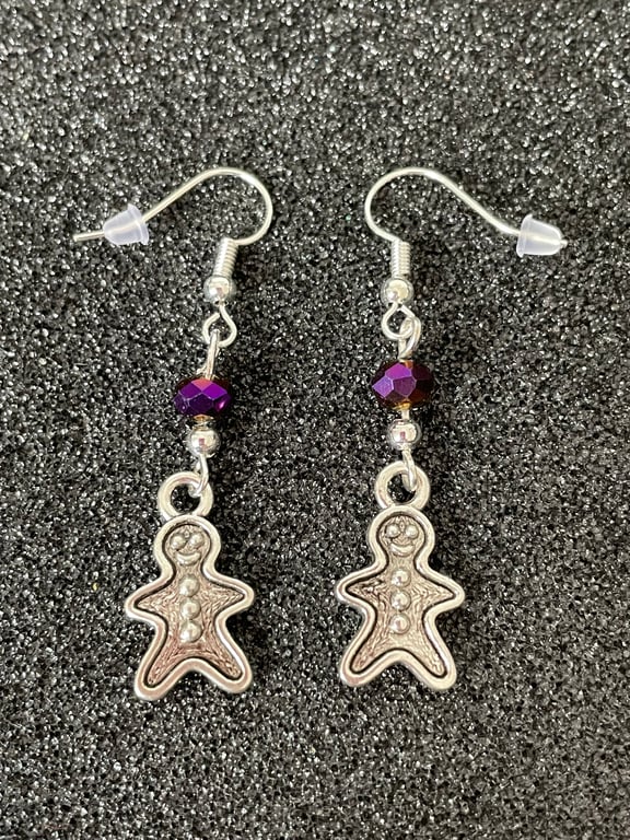 Tibetan Silver Drop Earrings - Gingerbread Men