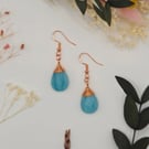 Faceted Amazonite Teardrop Earrings, Wrapped with Copper Rose Gold Wire