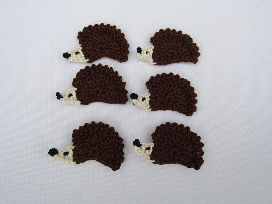 Crochet mini hedgehog appliques x 6