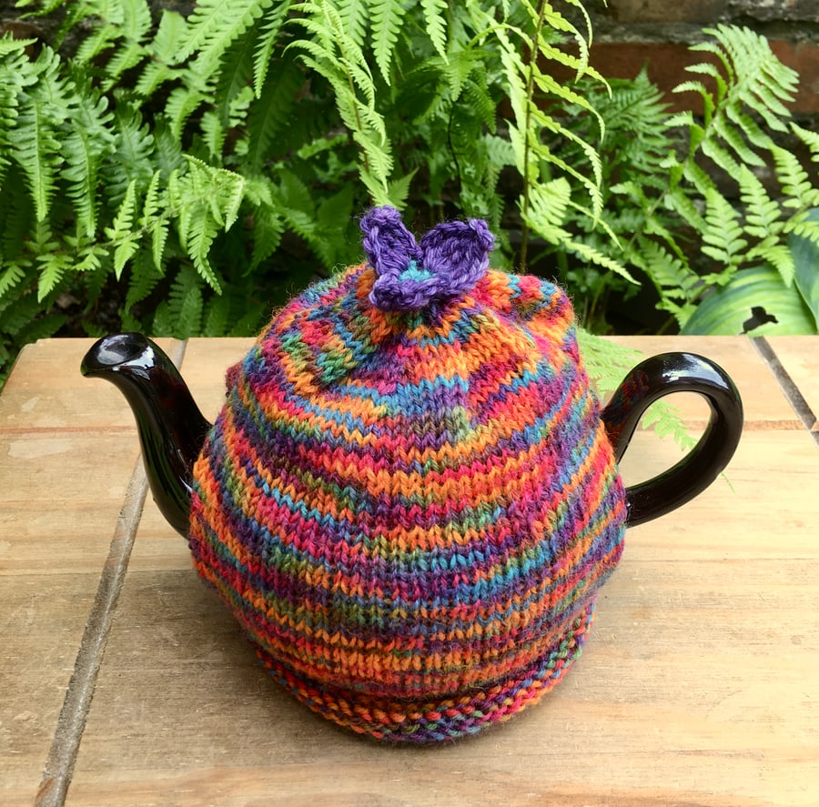 Small Purple Flower Tea Cosy, One Cup Wool Tea Cozy