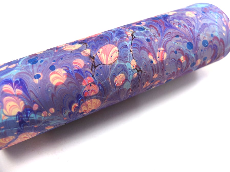 Marbled paper sheet double marbled peacock stone pattern slight second