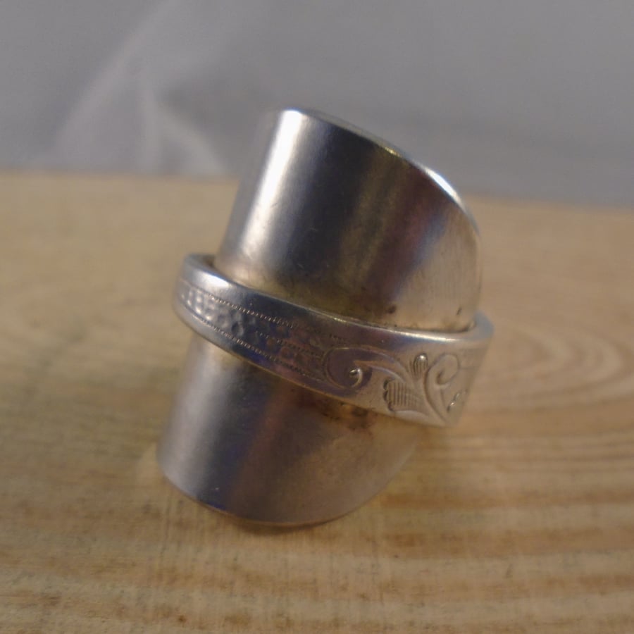 Upcycled Silver Plated Swirl Wrap Spoon Ring SPR102209