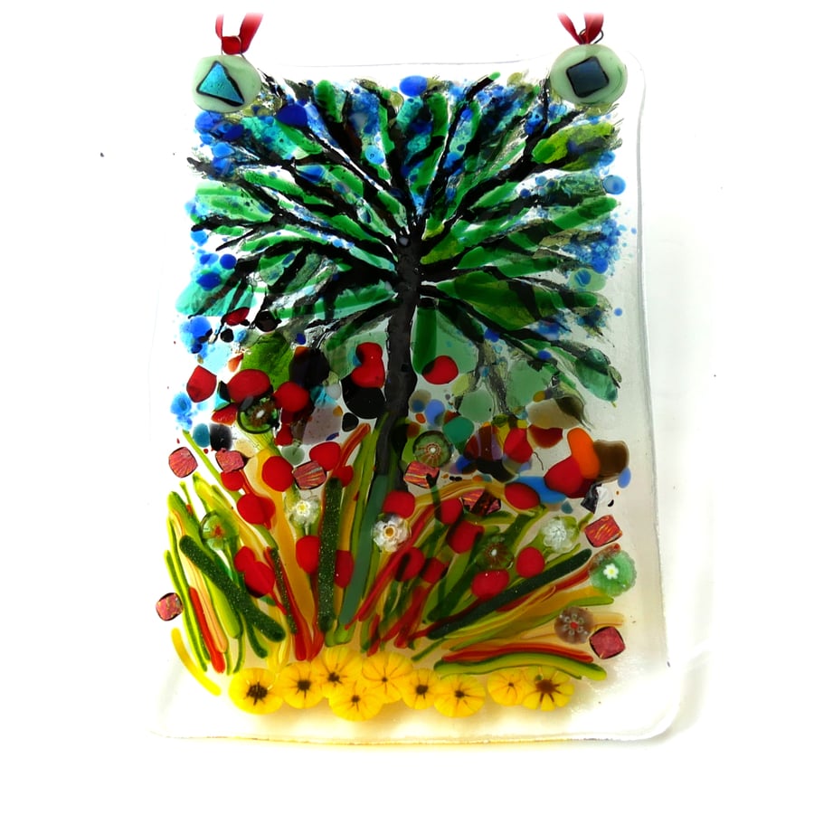 Tree Picture Fused Glass Hanging Lightcatcher 
