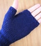 Navy hand knitted fingerless gloves wrist warmers - Image 2