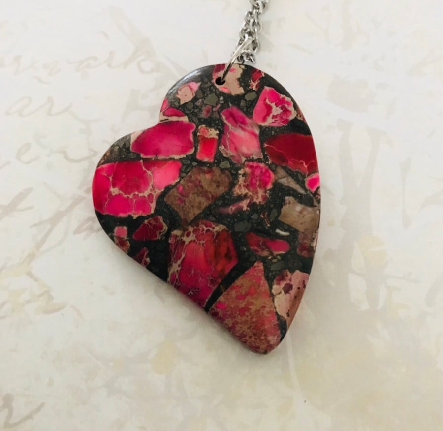 Sea Sediment Jasper Heart Pendant Necklace