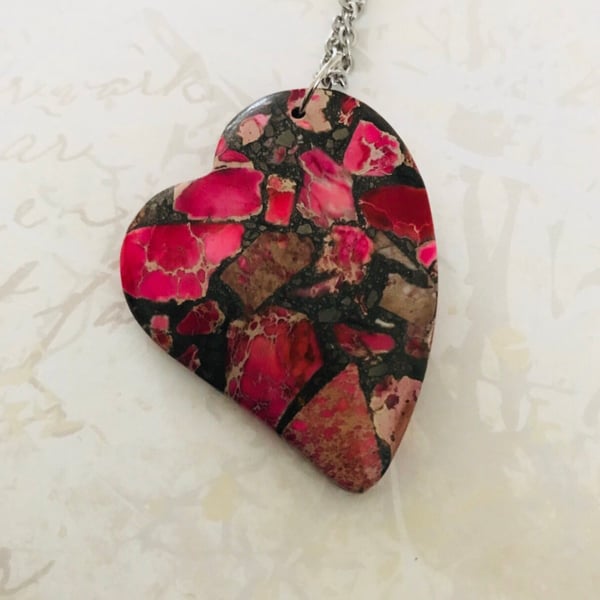 Sea Sediment Jasper Heart Pendant Necklace