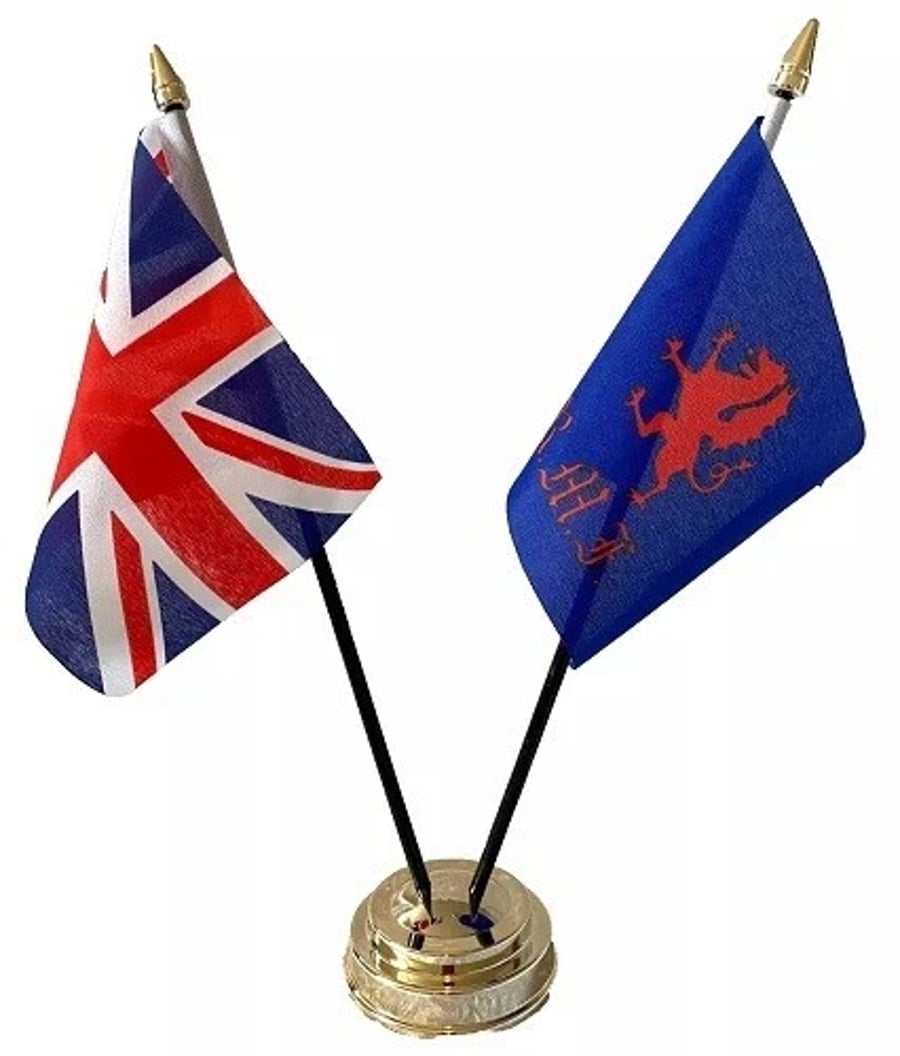 Royal Welch Fusiliers & Union Jack Friendship 2 Flag 12" Table Display