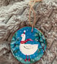 Hand-painted Goose illustration on wooden disck, Xmas tree decoration, - Image 1