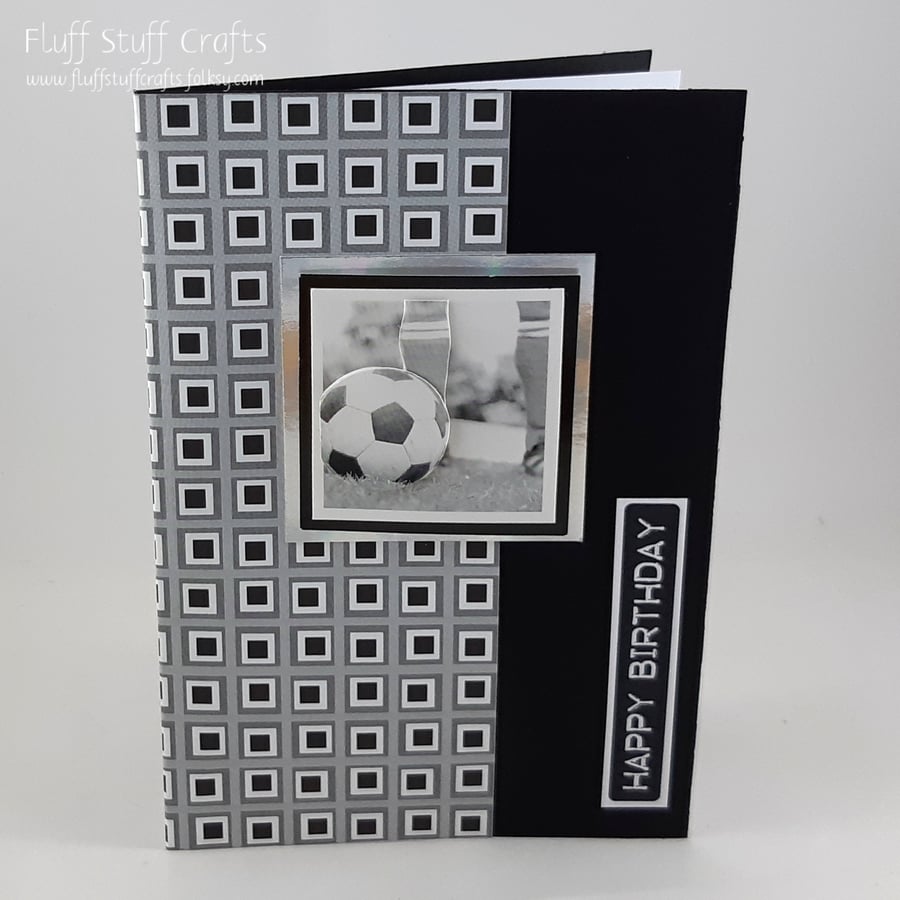 Handmade black and white football birthday card
