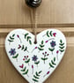 Hand drawn wild flowers ceramic hanging heart