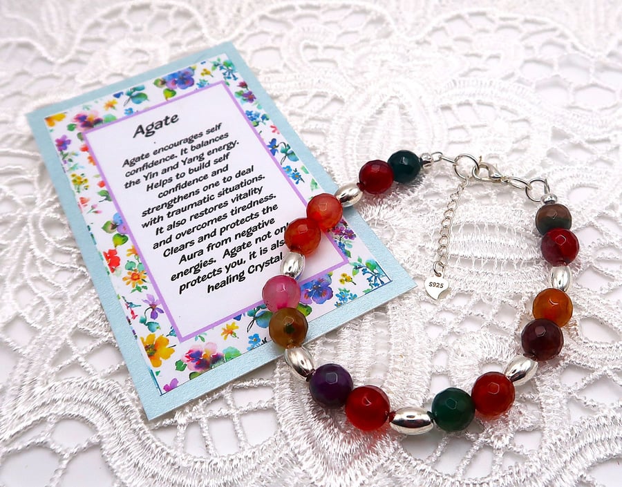 Sterling Silver Facetted Agate Bracelet. Free UK Postage.