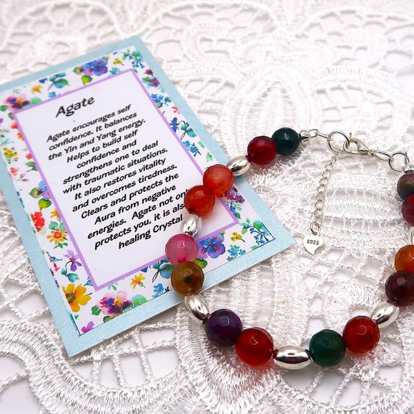 Sterling Silver Facetted Agate Bracelet. Free UK Postage.