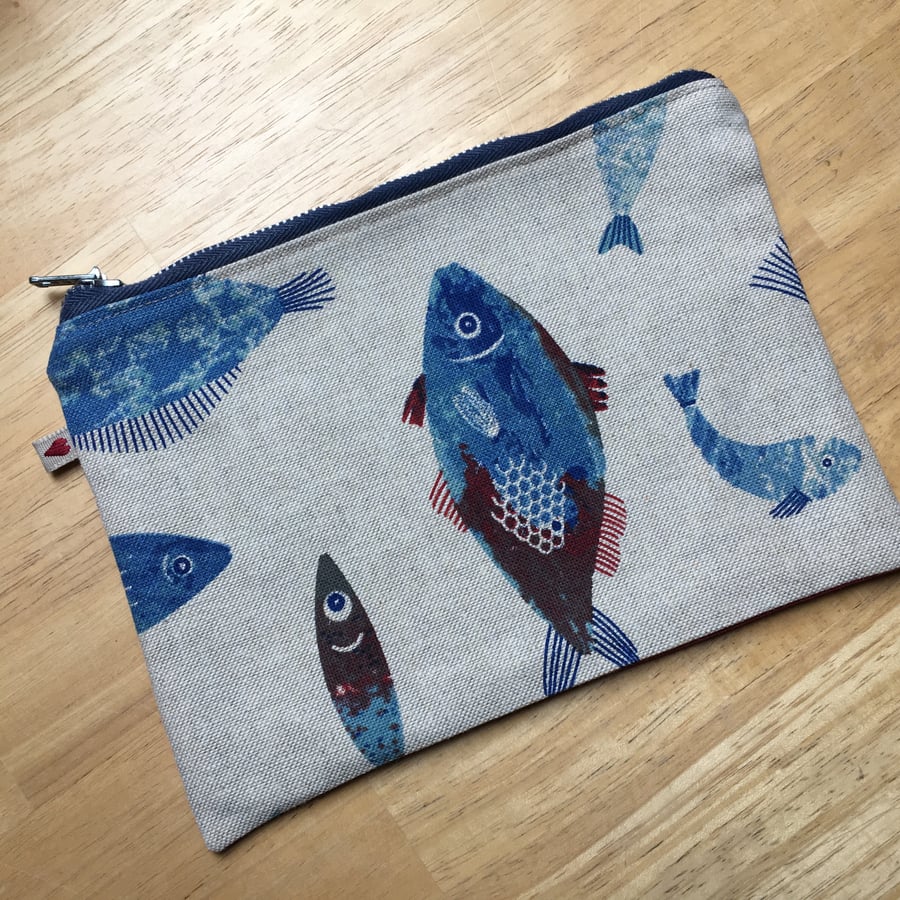 Fish zip pouch, makeup bag or pencil case