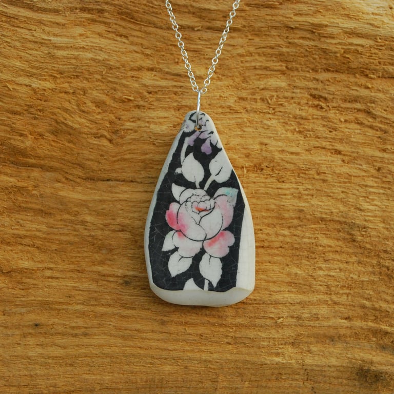 Rose beach pottery pendant