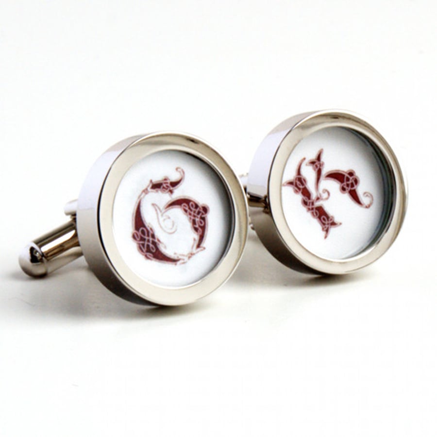 Celtic Monogram Cufflinks with Initials in 16th Century Letters