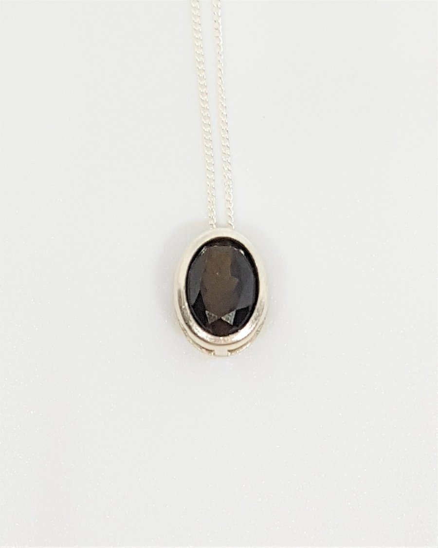 Dark Green Tourmaline Sterling Silver Floating Gemstone Pendant Necklace