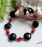 Designer Bamboo Coral & Faceted Black Onyx Sterling Silver Bracelet - Image 9