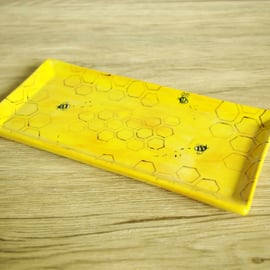 Small Rectangle Dish - Bees on Honeycomb