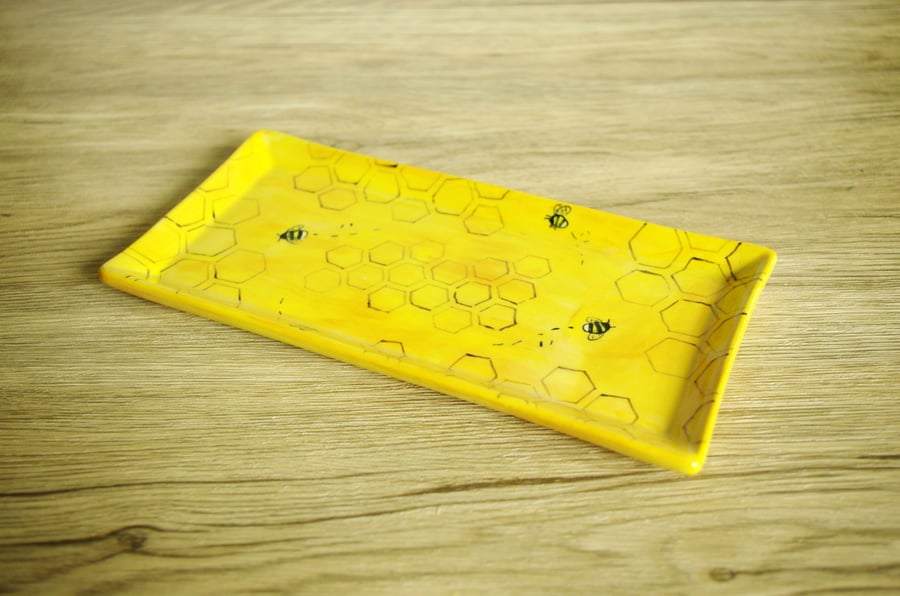 Small Rectangle Dish - Bees on Honeycomb
