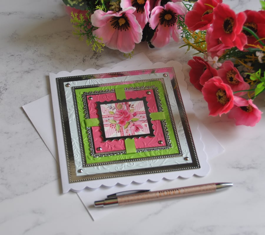 70th Jubilee 3D Luxury Handmade Card Flowers Union Flag English Rose