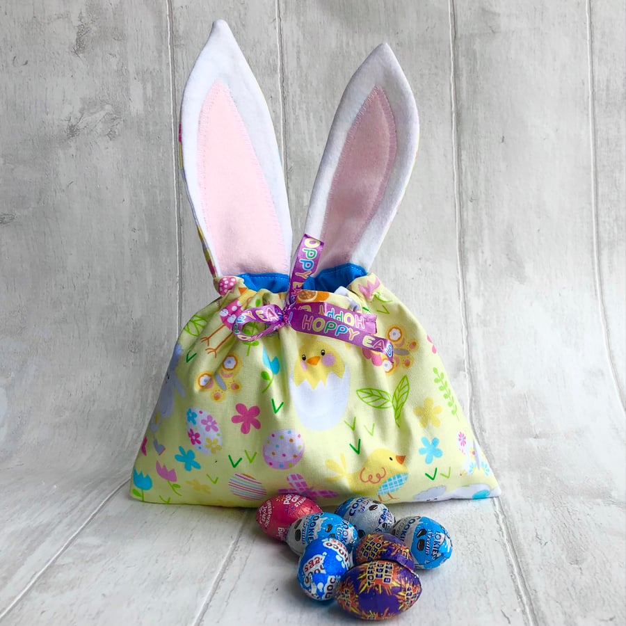 Easter egg bunny bag, yellow rabbits 