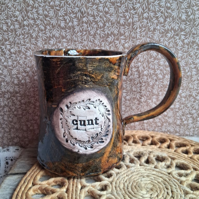 READY TO SHIP-Ceramic handmade coffee mug c8nt sweary mug brown