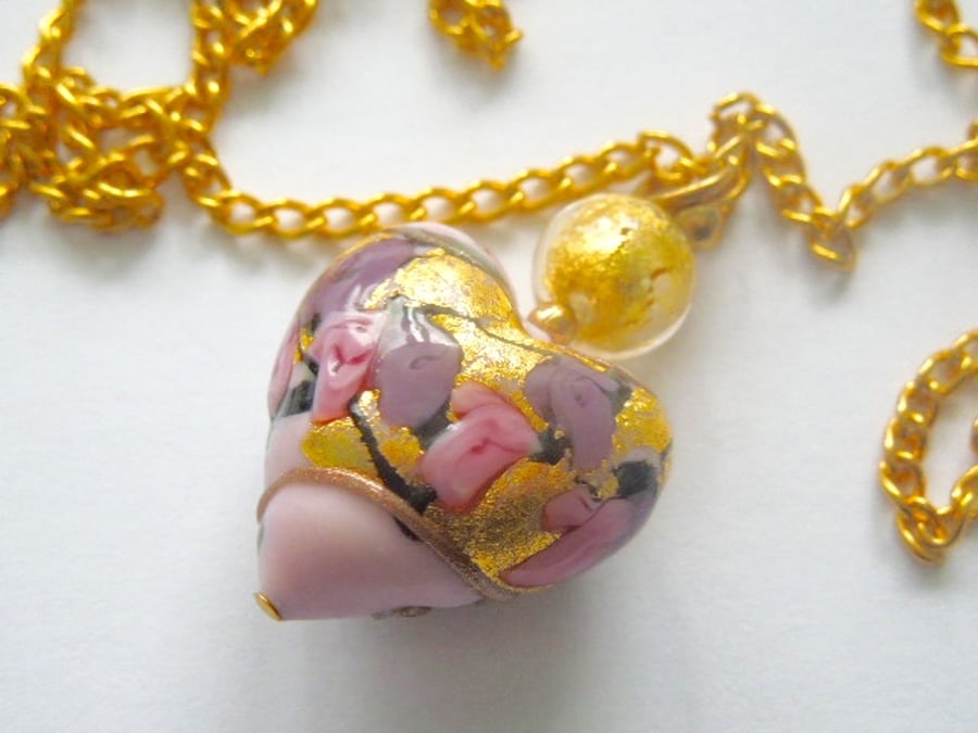 Pink and gold Murano glass pendant