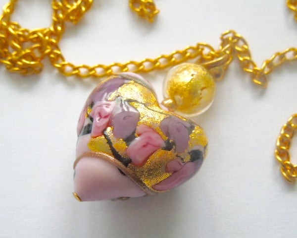Pink and gold Murano glass pendant