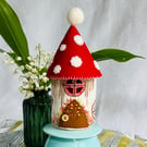 Felt Embroidered Cottage House Nightlight for a Mushroom or Fairy lover